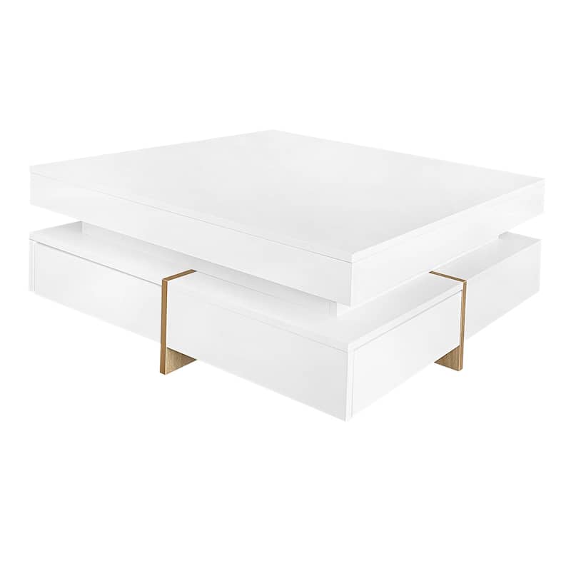 Modern High Gloss Square Coffee Table with 4 Drawers and Storage - 31.5" W × 31.5" D × 13.7" H - White
