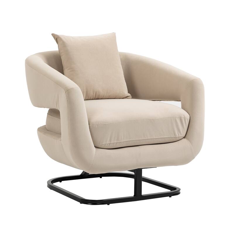 Upholstered Tufted Living Room Chair Textured Linen Fabric Accent Chair with Metal Stand