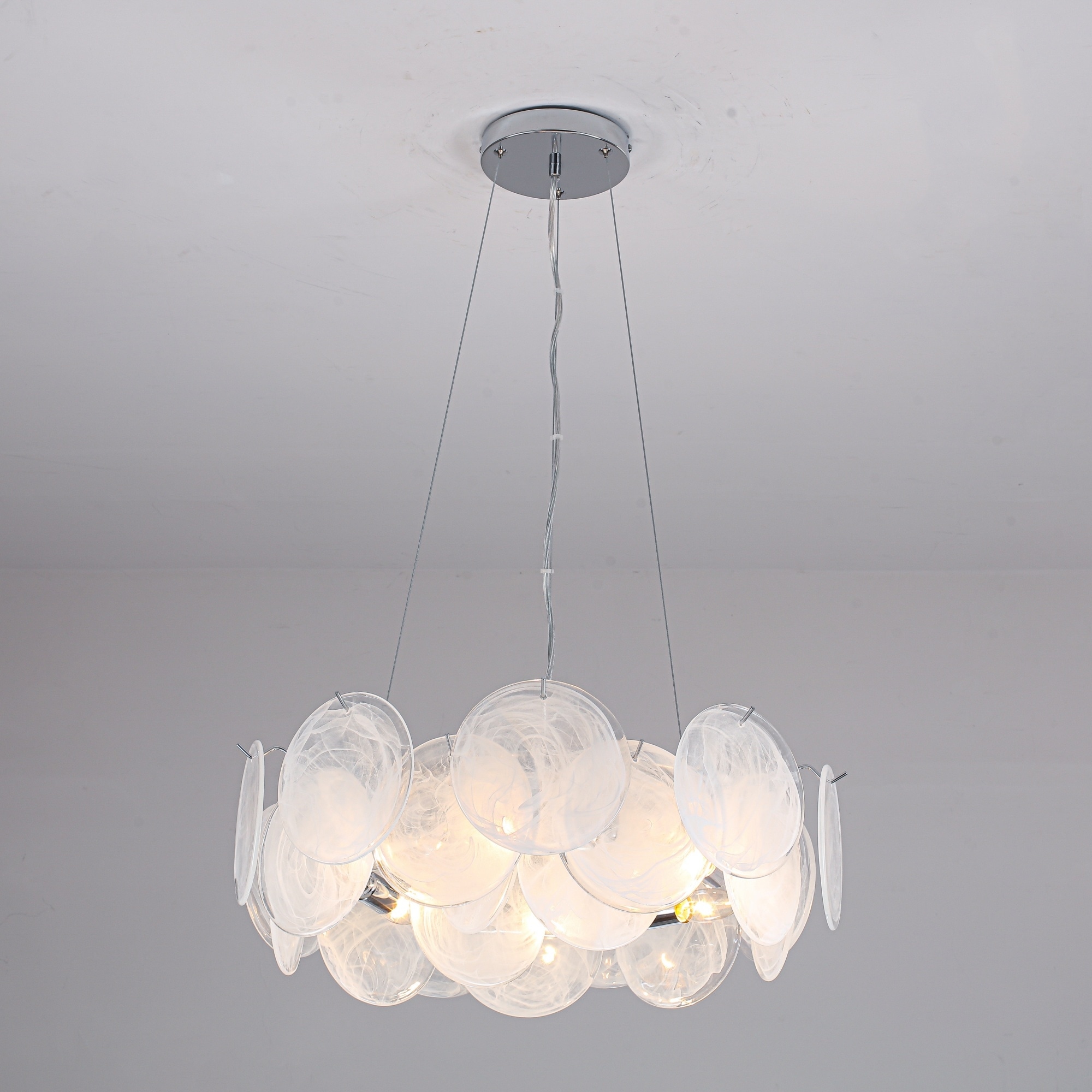 Modern 23.6 in. 6-Light Round Large Chandelier with White Textured Swirled Glass Shades