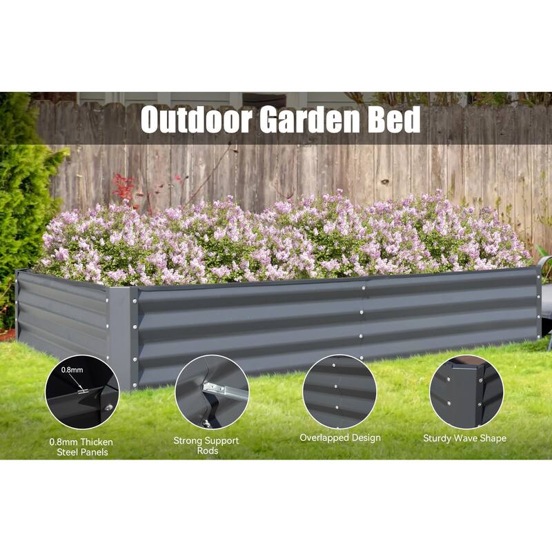 Modern Garden Bed Large Metal Planter with Support Rod Open Ended Base, for Gardening Vegetables Fruits Flowers - 8' x 10'