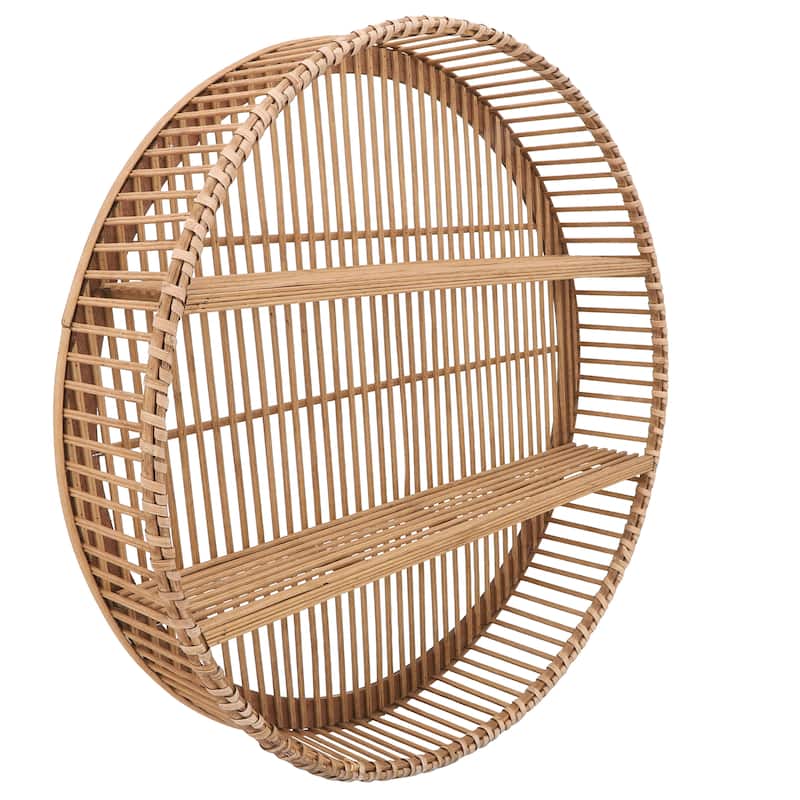 Sagebrook Home Neutral Coastal Bamboo Circular Wall Shelf, Natural Finish, Rustic and Decorative Storage Solution