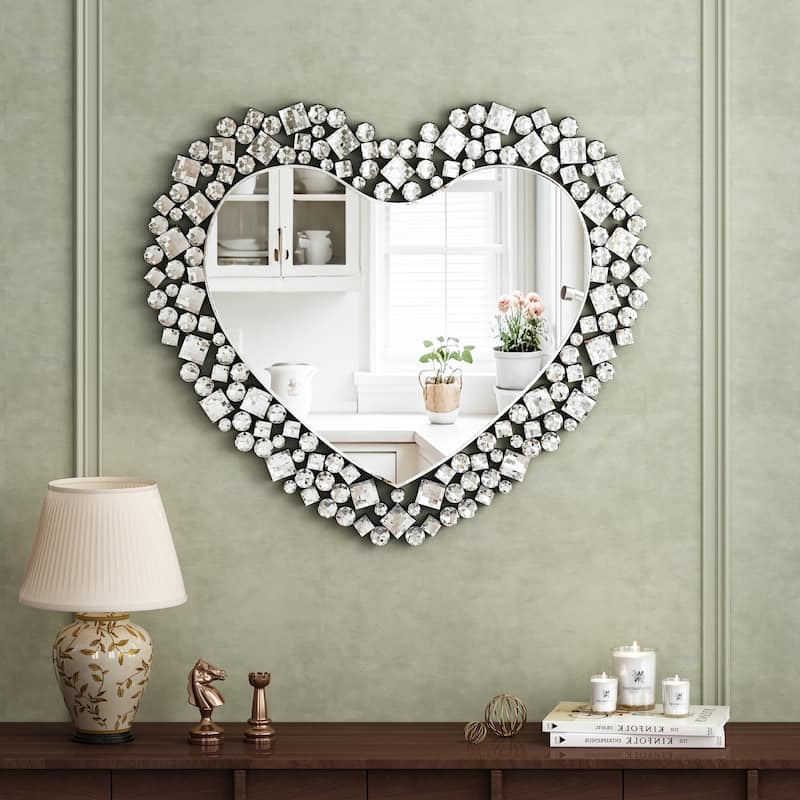 Crystal Accent Heart Wall Mirror - Silver