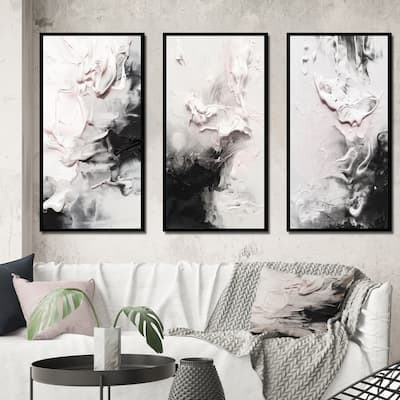 Designart "White Twist Watercolor IV" Abstract Painting Framed Wall Art Set Of 3 Frame Canvas Set For Living Room Decor