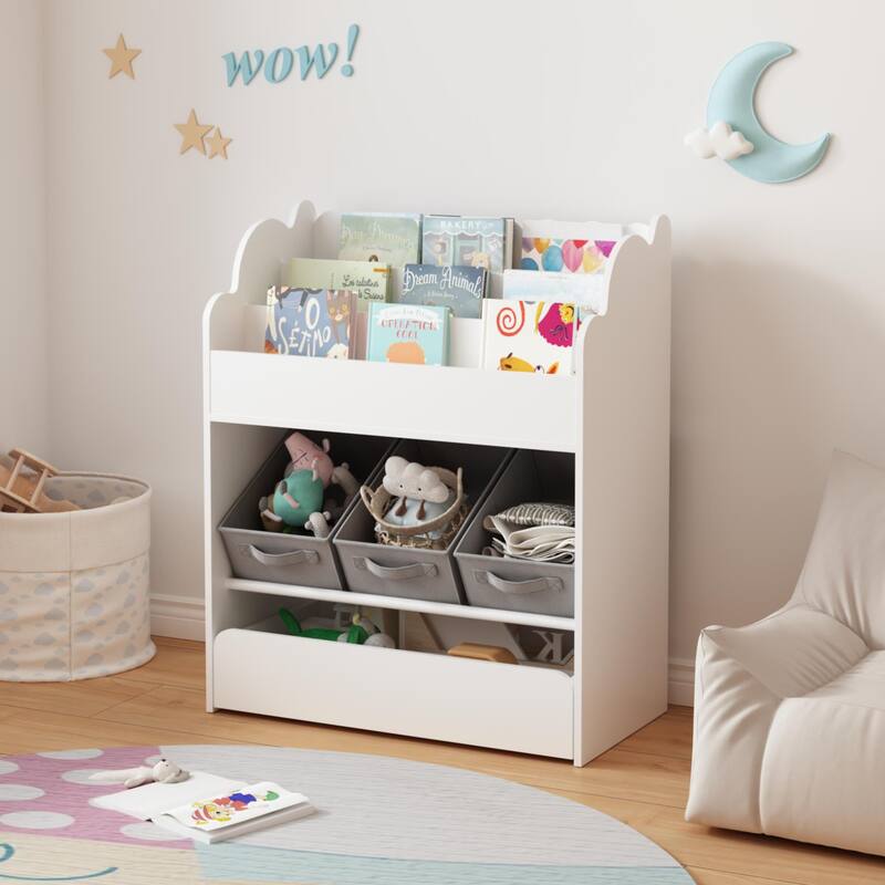Kids Bookshelf with Storage Bins and Drawer