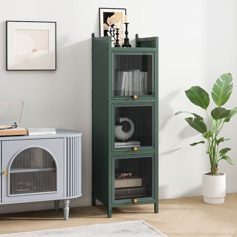 Modern Glass Door Cabinet with Featuring Storage, for Entryway Living Room Bathroom Dining Room