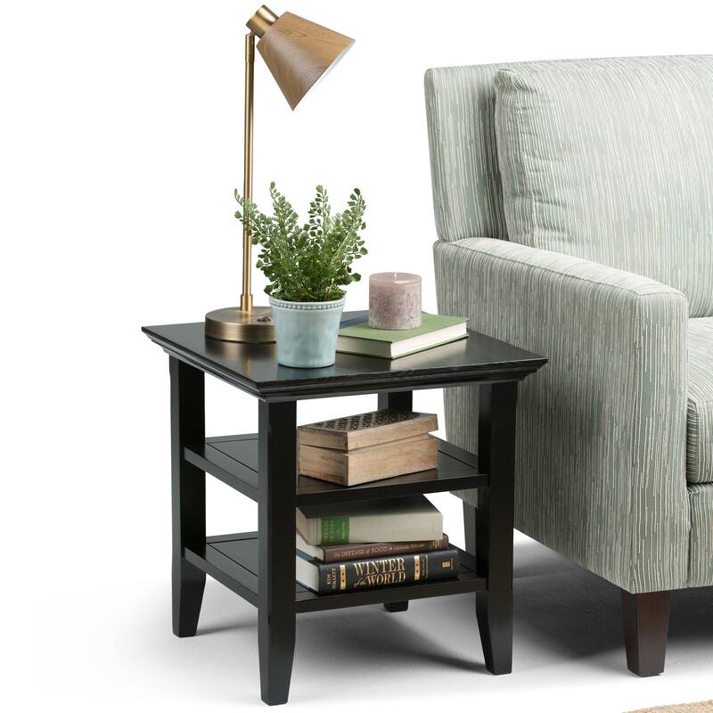 WYNDENHALL Normandy Solid Wood Square Transitional End Table - 19 inch Wide - Black