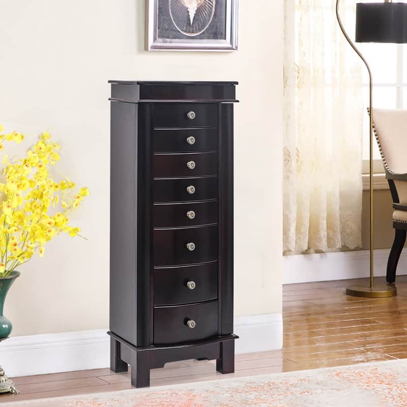 Jewelry Armoire with Mirror, 8 Drawers & 16 Necklace Hooks, 2 Side Swing Doors