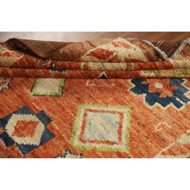 Moroccan Oriental Area Rug Handmade Orange Geometric Wool Carpet - 6'10" x 9'9"