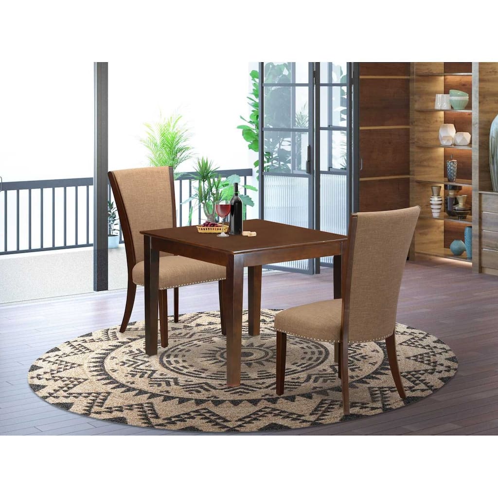 HomeStock 3-Pc Mahogany Finish Square Solid Wood Top Dining Table Set