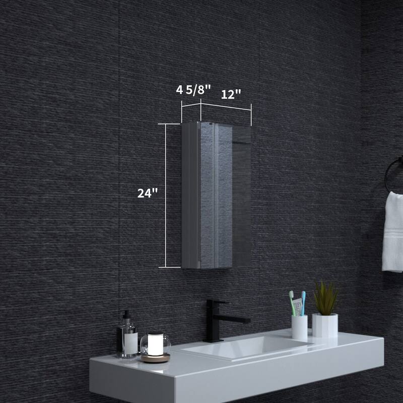 12" x 24" Rectangular Aluminum Surface Mount Medicine Cabinet with Mirror and Shelves