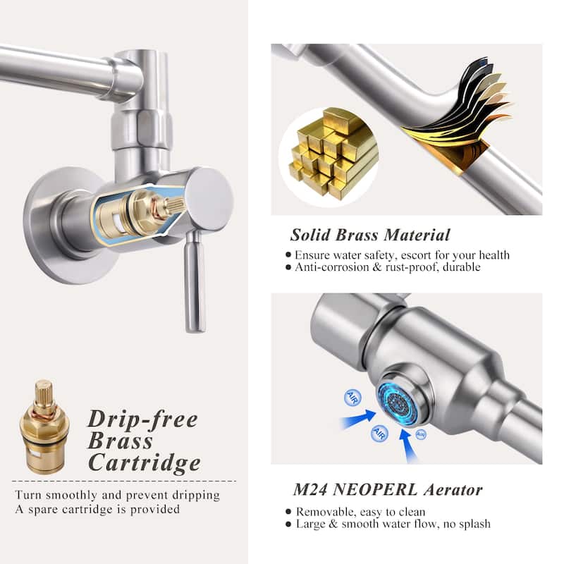 WOWOW Wall Mounted Pot Filler Faucet with Double Joint Swing Arms
