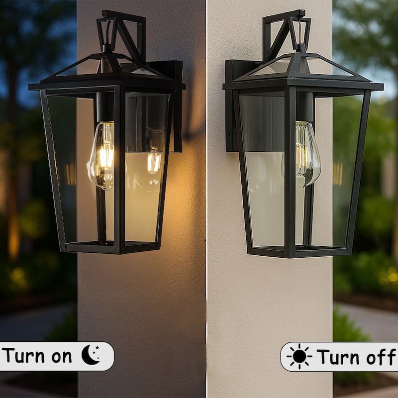 Modern Matte Black Outdoor Wall Lantern with Clear Tempered Glass Open Bottom Design Exterior Light Fixture for Entryway