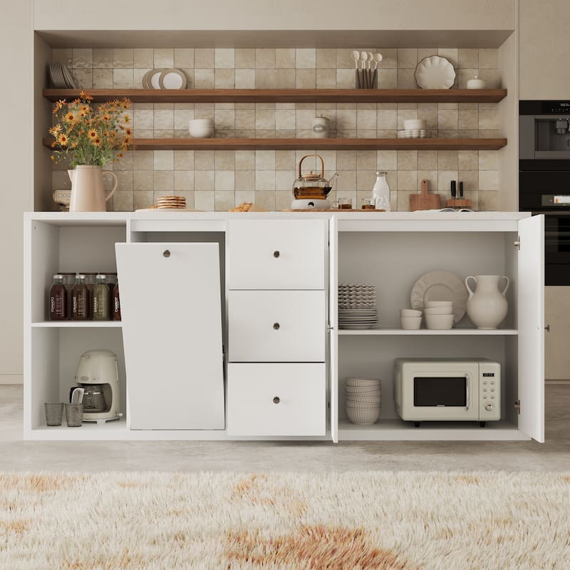 Kitchen Island Large Storage Cabinet with 10-Gallon Trash Bin Space, Sideboard Buffet Ding Table