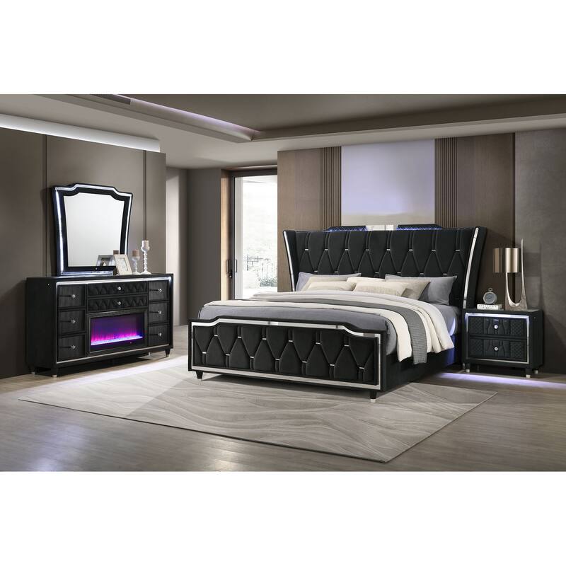 Lorient Bedroom Set Black - Queen - 4 Piece