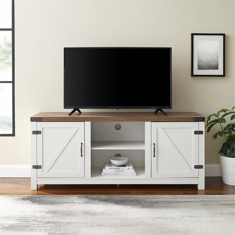 Farmhouse TV Stand for TVs up to 65" Rustic Oak/Brushed White - 58 inches