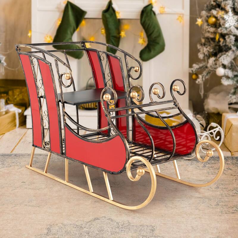 Gymax 23''Christmas Santa Sleigh w/ 2-Tier Storage Shelf Christmas - See Details