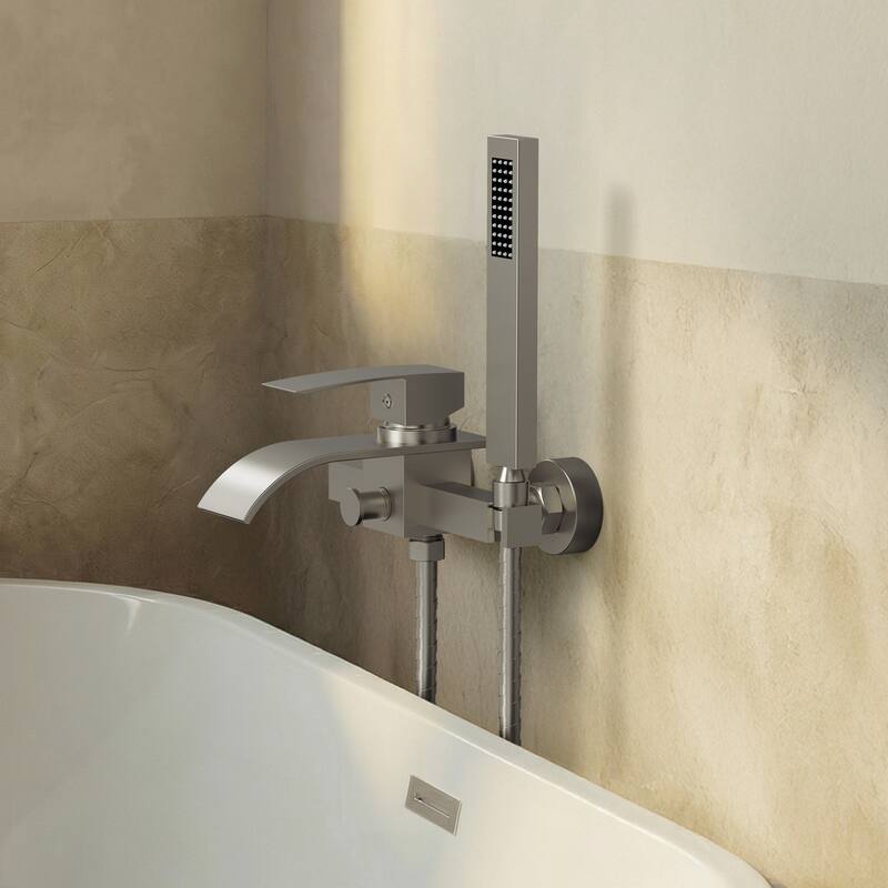 GRANDJOY Wall-mount Waterfall Bathtub Faucet with Handheld Shower