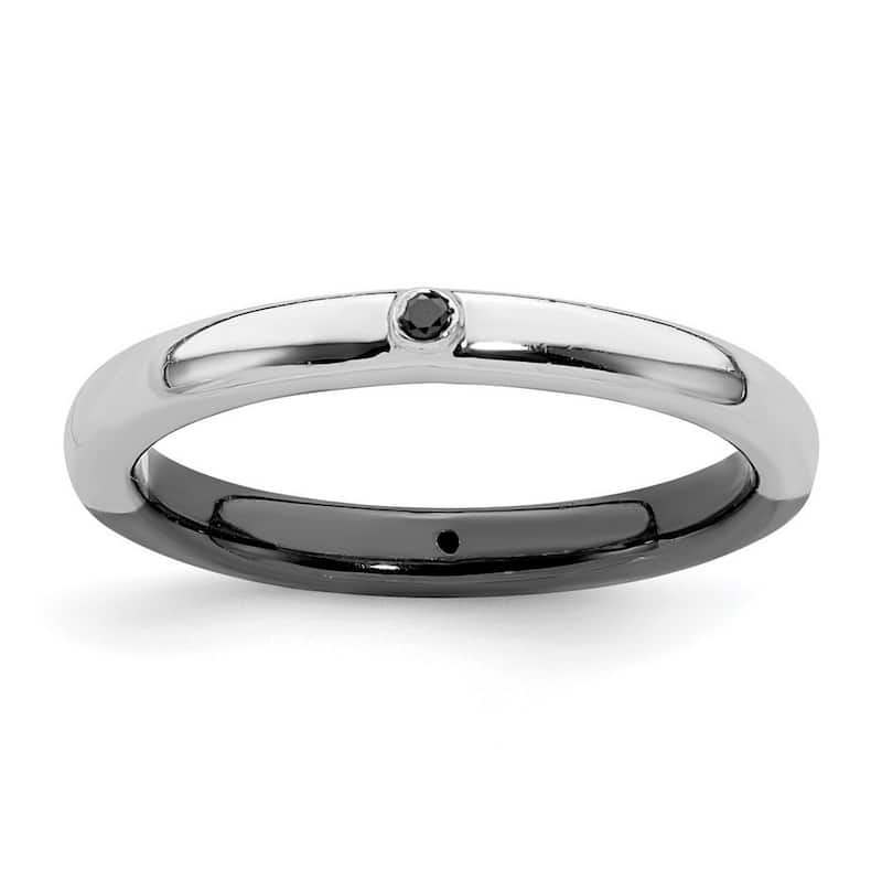 Curata 2.25mm 925 Sterling Silver Bezel Reversible Ruthenium plating Stackable Expressions Polished Half White Black Diamond
