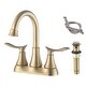 preview thumbnail 1 of 27, 4 Inch Centerset Bathroom Sink Faucet Dual Handle Bathroom Faucet with 360°Swivel Spout Vanity Tap with Pop Up Drain Brushed Gold
