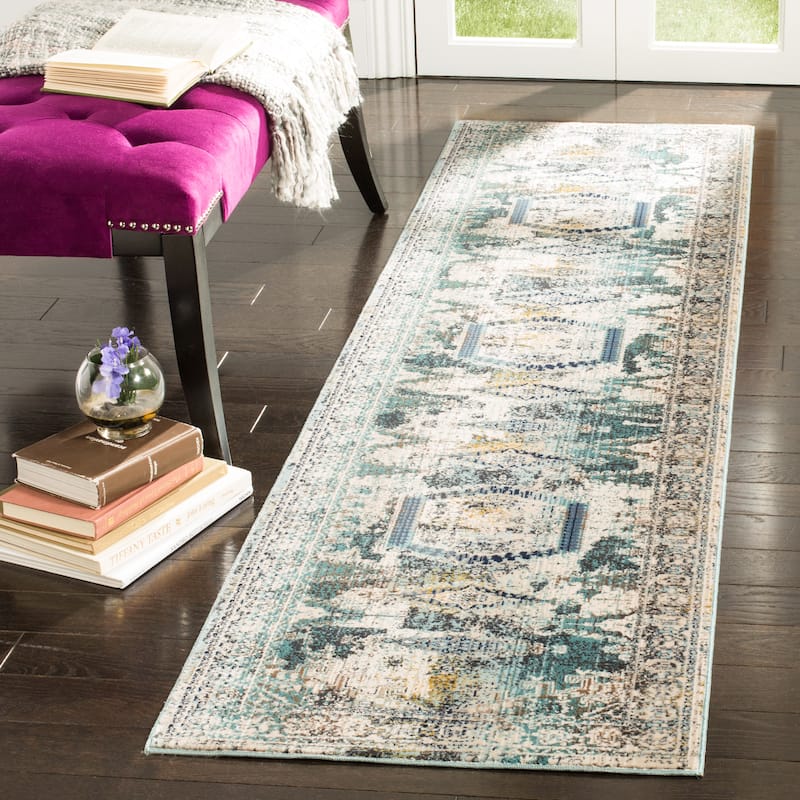 SAFAVIEH Baldwin Henja Vintage Boho Oriental Rug - 2'2" x 12' Runner - Ivory/Teal