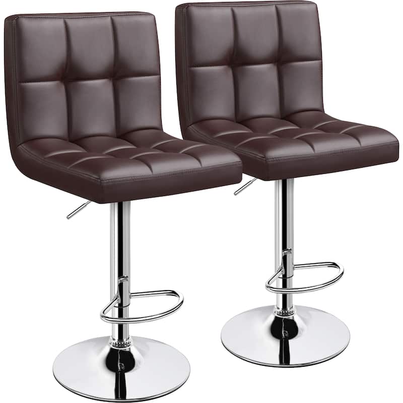 Yaheetech 2pcs Adjustable Modern Faux Leather Swivel Bar Chairs - Brown