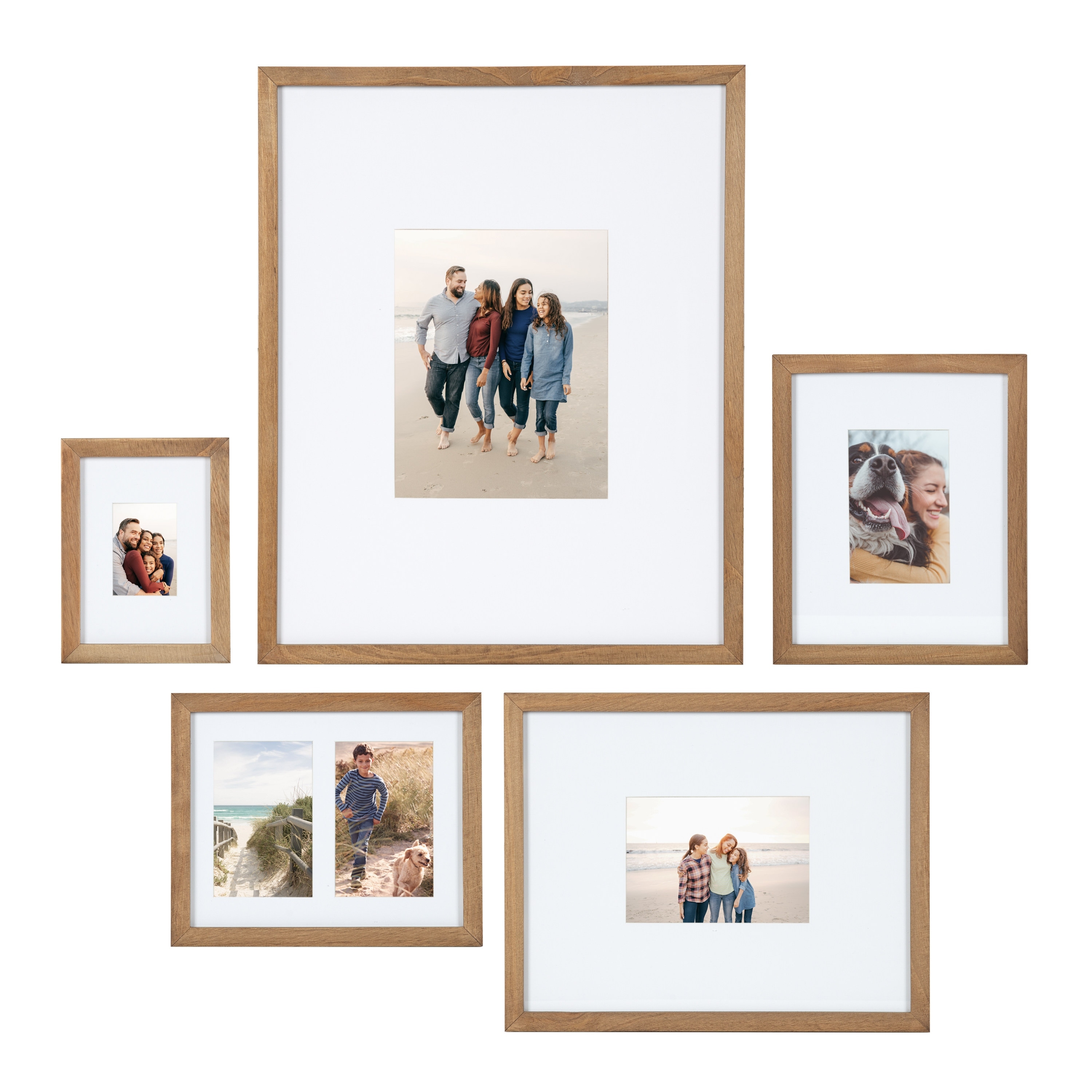 Gallery Transitional Frame Set, Set of 5, Rustic Brown, Sophisticated Picture Frame Collage With Multiple Sizes Included