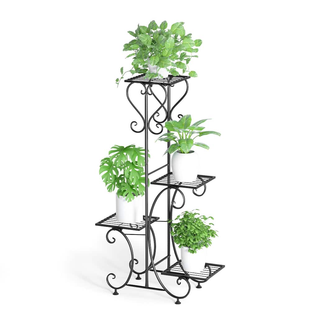Metal Plant Stand 4 Tier Flower Pot Display Rack Black