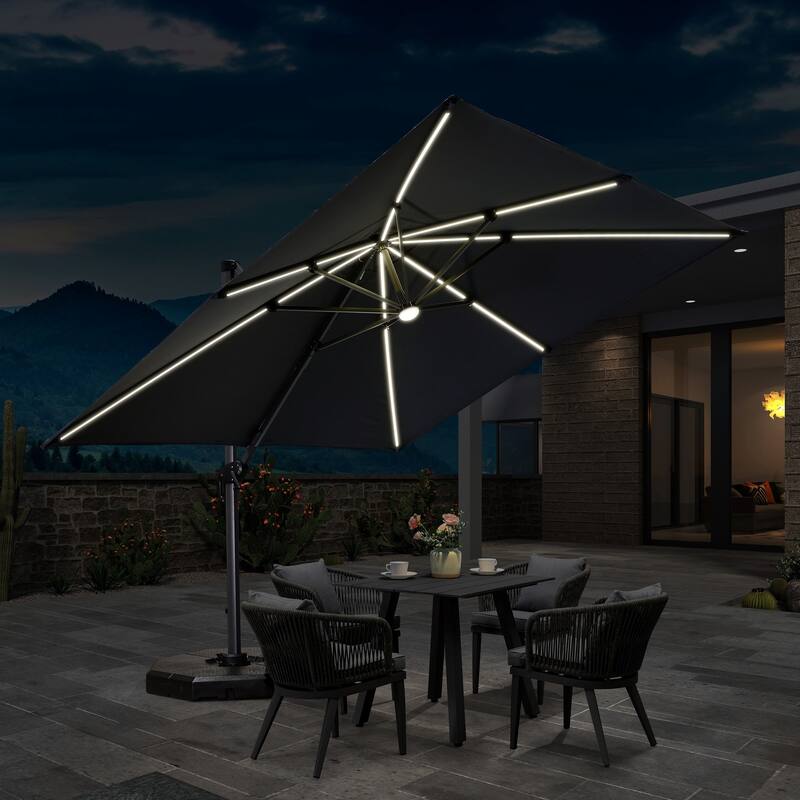 PURPLE LEAF 10 ft Square 360 Degree Rotation Patio Cantilever Umbrella - Grey(LED Tube)