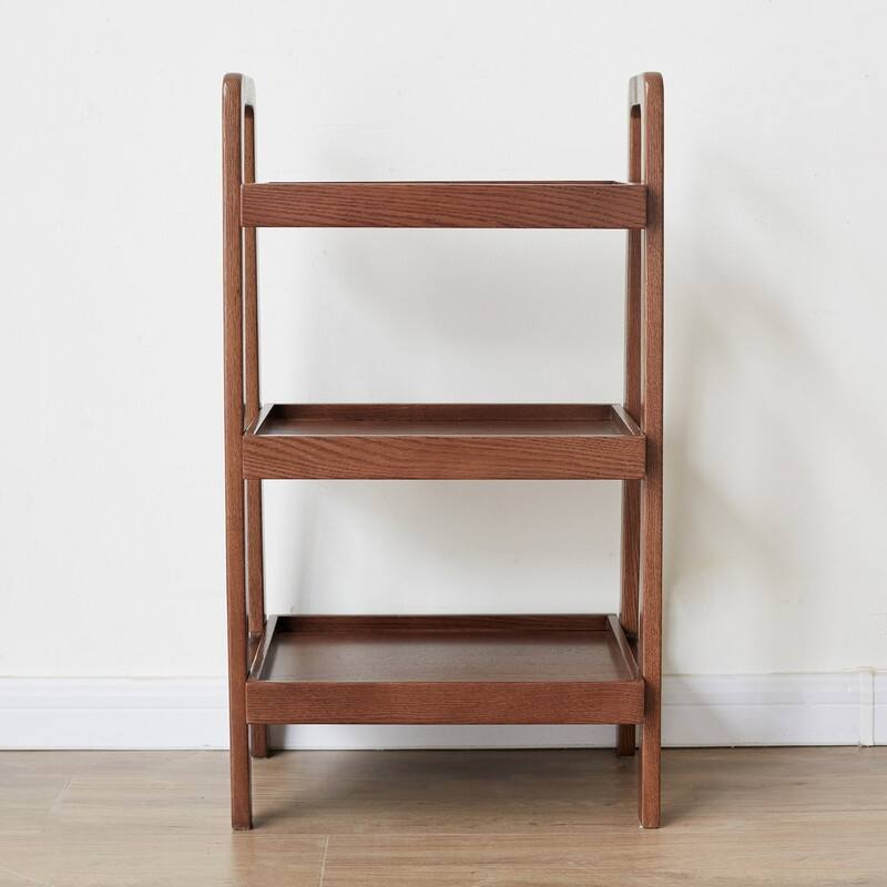Solid Oak Wood Ladder Shelf,3-Tier Storage for Home & Office