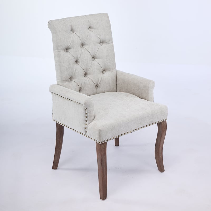 GDF Studio- Chenille Upholstered Dining Chair with Tufted Back & Curved Wood Legs, Single Pack