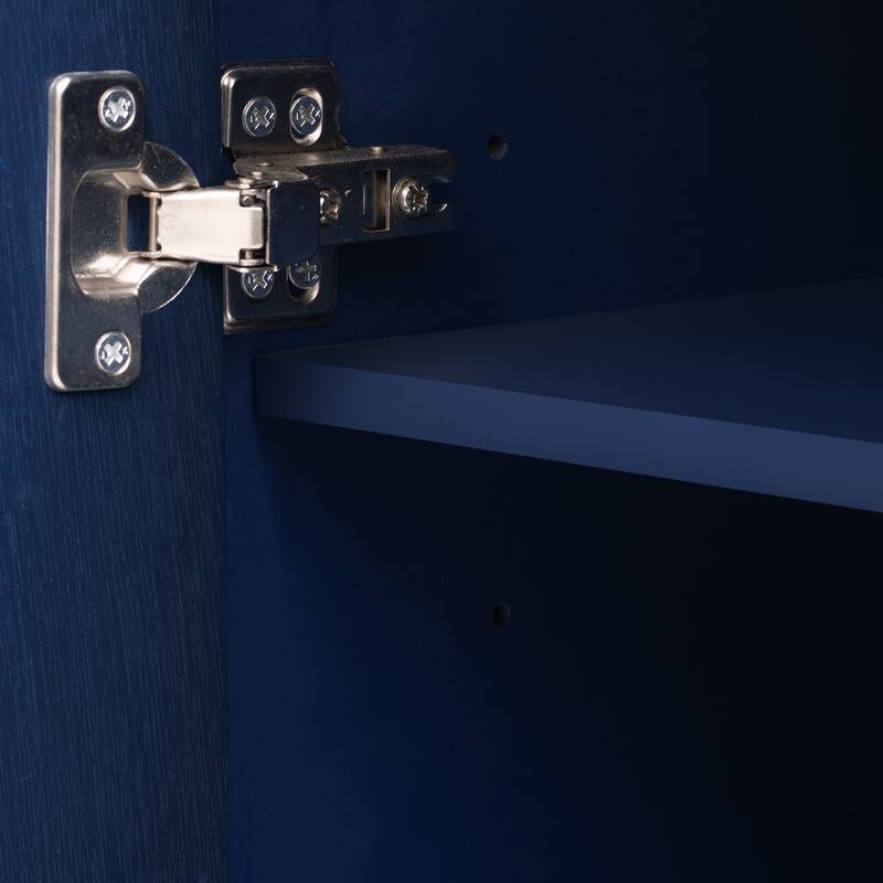 Sideboard Buffet Cabinet Storage W/4 Doors, Adjustable Shelves, Stripe Freestanding Floor Cabinet, Wood Console Table