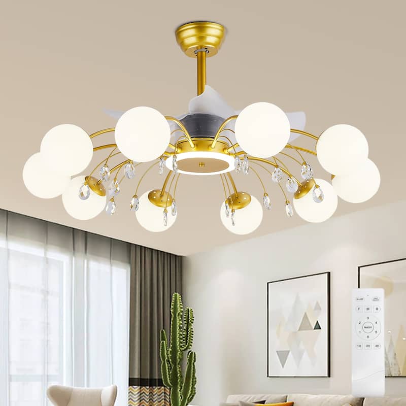 31in. Indoor Gold Modern Ceiling Fan with Light, Reversible Fandelier with Light Bulbs and Remote for Living Room