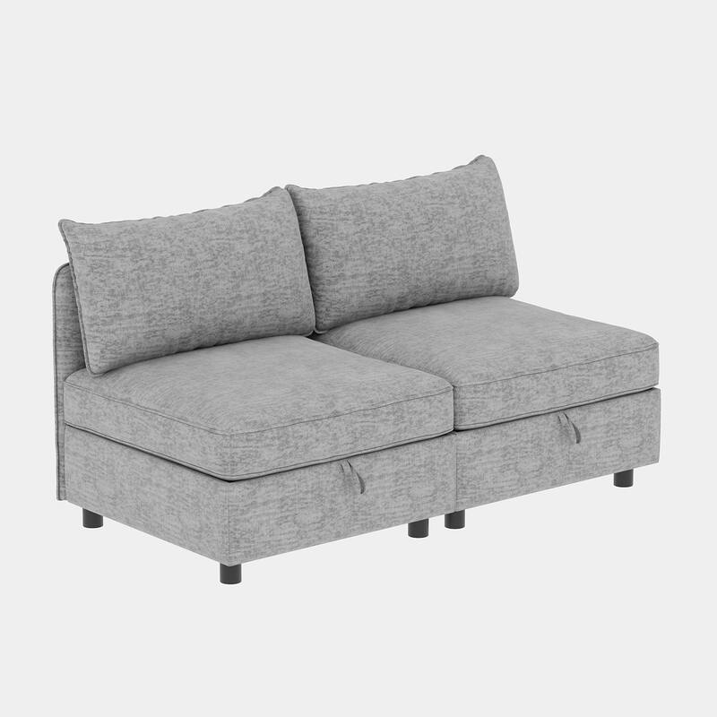 68" Loveseat Sofa with Storage Upholstered Sectional Sofa Chenille Cloud Couch with 2 Ottoman, Sleeper Sofa Bed for Small Spaces