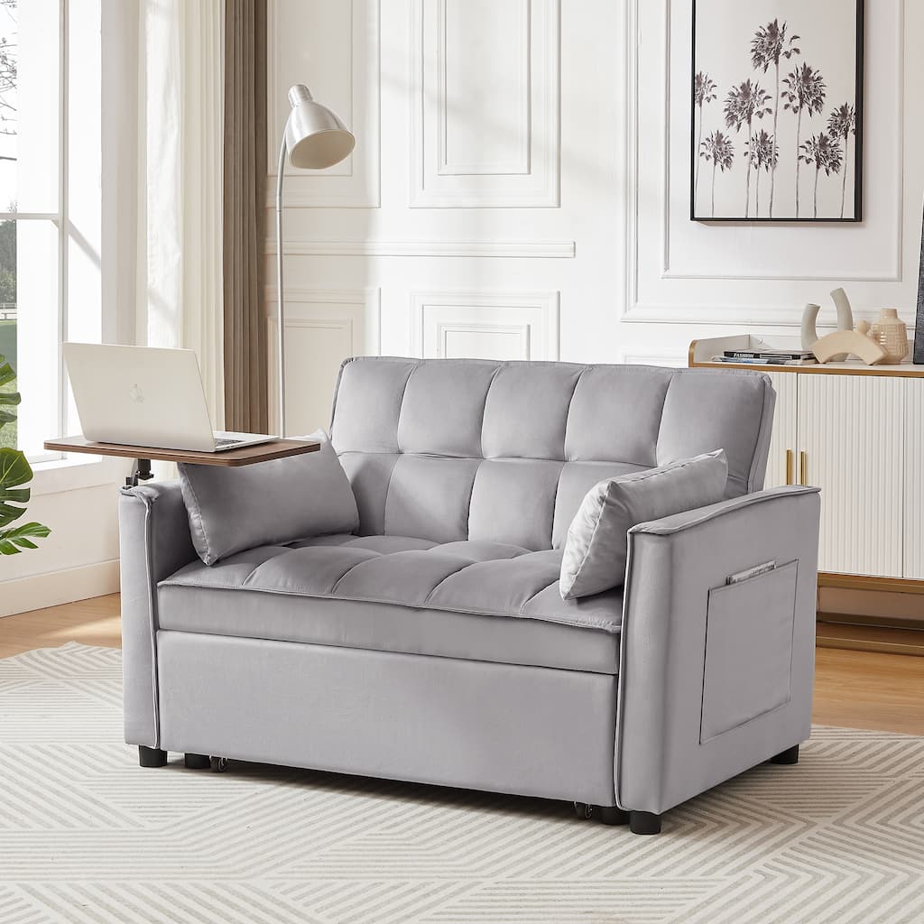 3-in-1 Sleeper Couch Pull-Out Bed, Loveseat Sofa with Adjustable Back and Pillows, Couch Settee with Storage Bag and USB Port