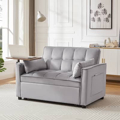 Velvet Loveseat Convertible Pull-out Sleeper Sofa Bed Futon Couches Adjustable Backrest Couch with 2 Pillow, Pockets