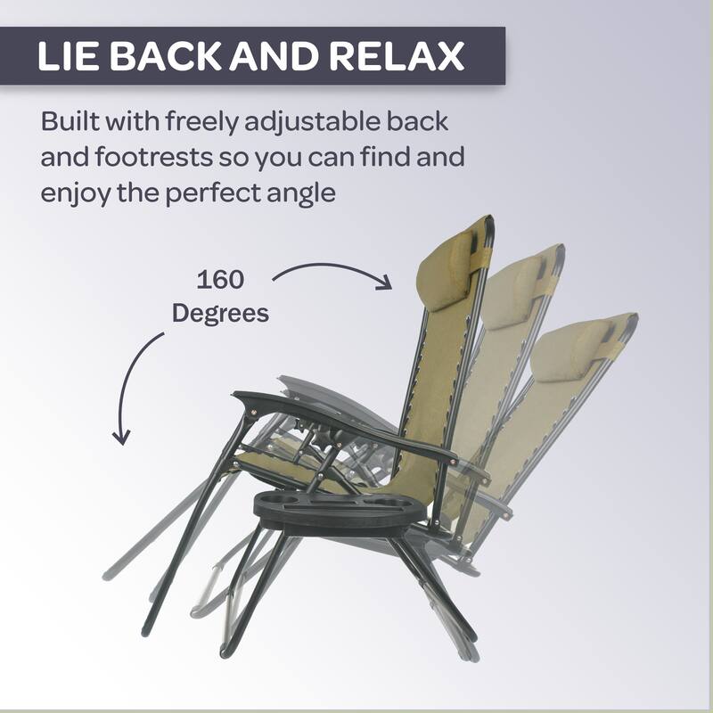 Zero Gravity Chairs Set of 2 - Steel and Mesh Recliner Folding Chairs for Outside by Lavish Home (Beige) - Set of 2