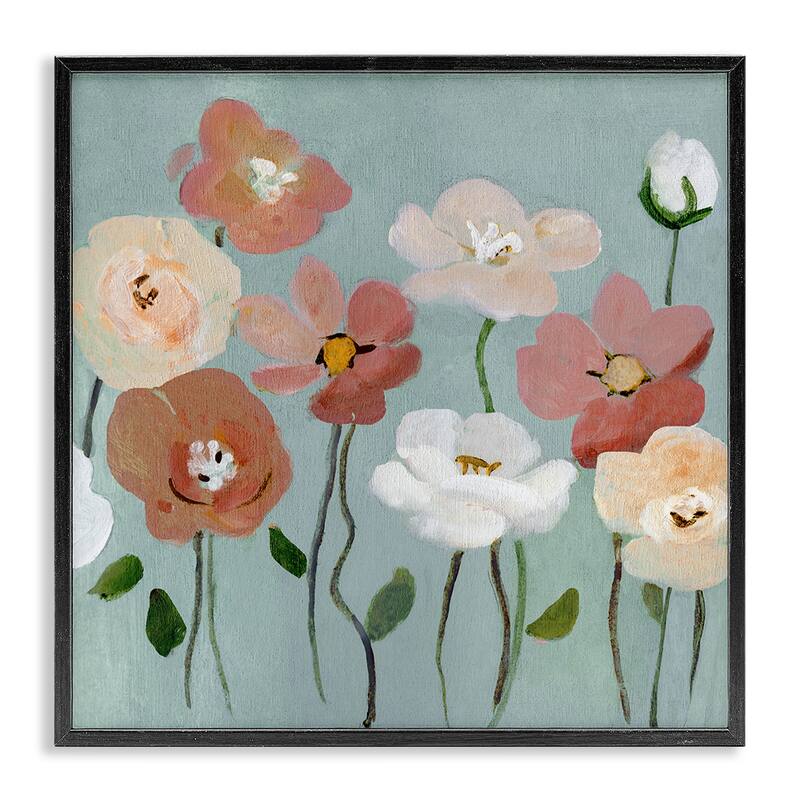 Stupell Boho Blooms on Blue Framed Giclee Art Design By Charity Henderson - 24 x 24 - Black
