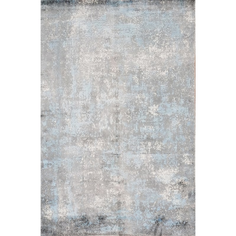 Hand Knotted Oriental Viscose Silk Carpet Modern Abstract Greys & Charcoal Abstract Area Rug - 6' 3'' X 4' 5''