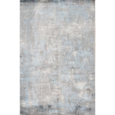 Hand Knotted Oriental Viscose Silk Carpet Modern Abstract Greys & Charcoal Abstract Area Rug - 6' 3'' X 4' 5''