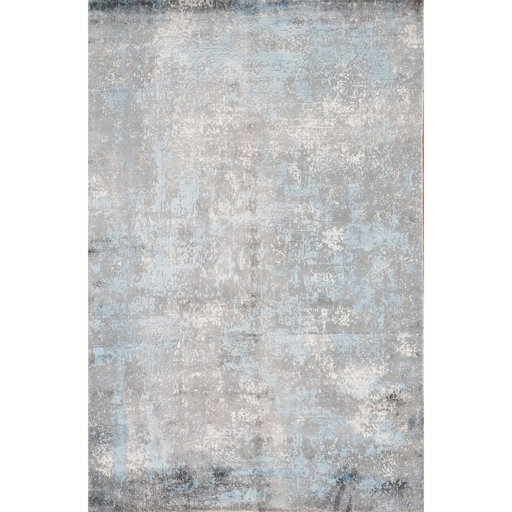 Hand Knotted Oriental Viscose Silk Carpet Modern Abstract Greys & Charcoal Abstract Area Rug - 6' 3'' X 4' 5''