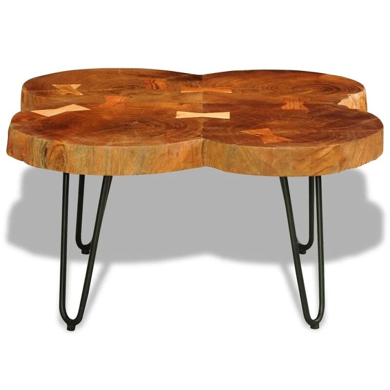 vidaXL Coffee Table End Table with Iron Legs 4 Trunks Solid Wood Acacia