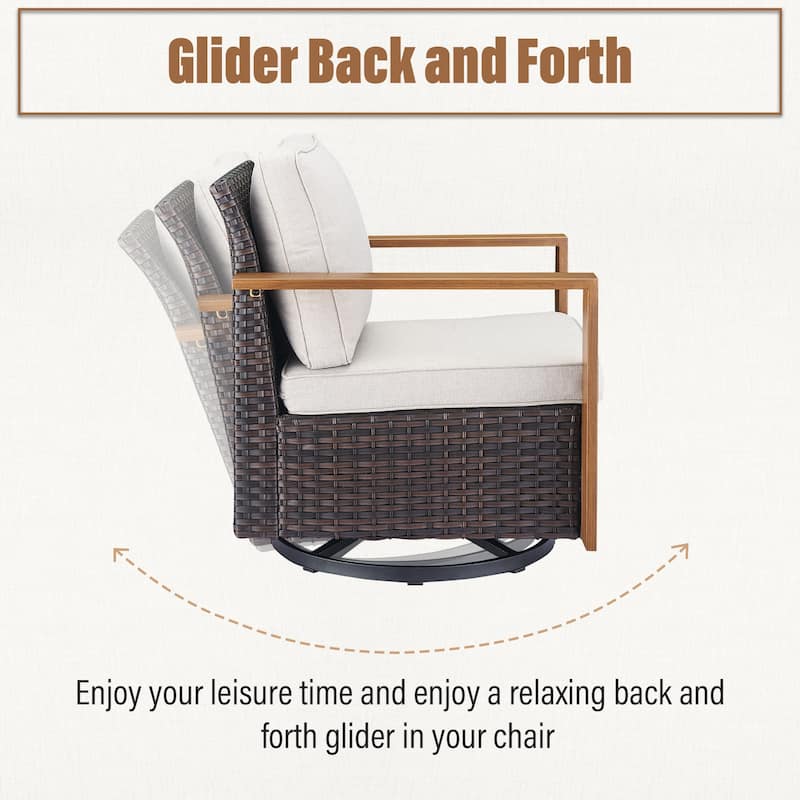 Gymojoy 7 Pieces Patio Sofa with Rattan Swivel Rocking Chair Ottomans Outdoor Conversation Set