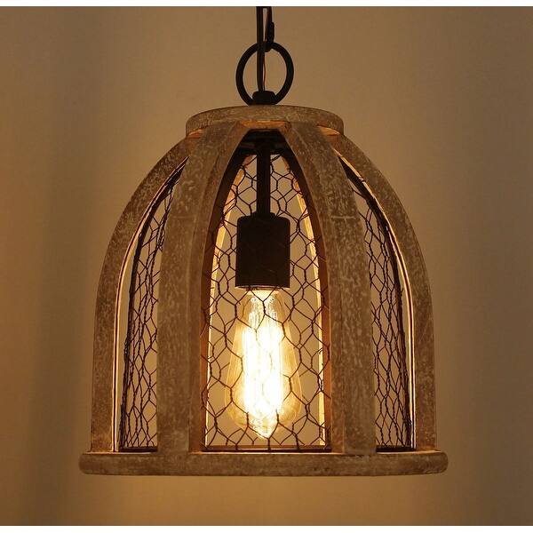 Shop Distressed Antique White Chicken Wire Wood Pendant Chandelier Overstock 19555217
