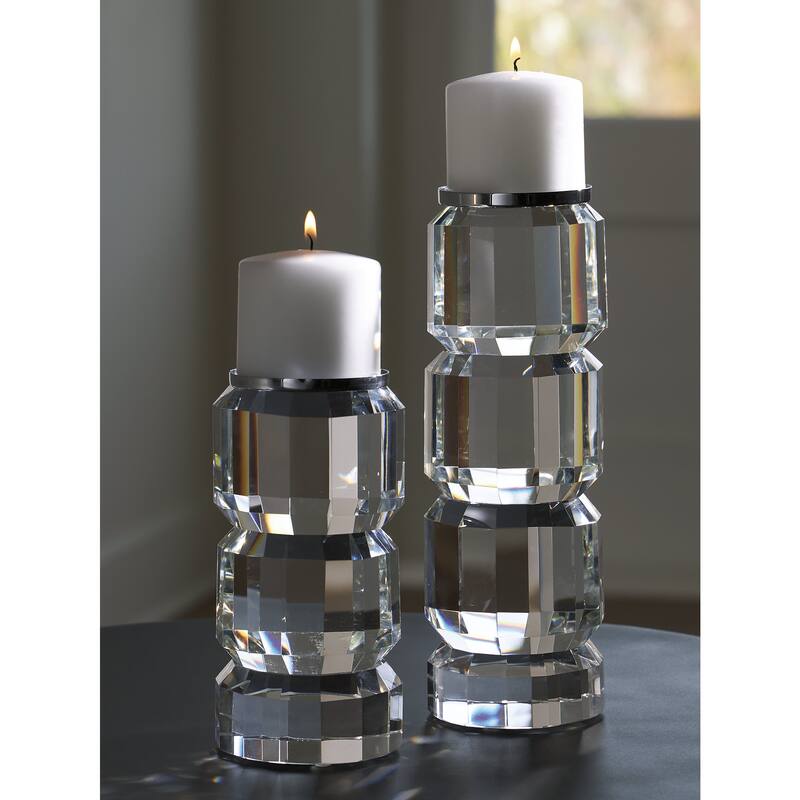 Signature Design by Ashley Brentley Clear/Silver Candle Holder Set (Set of 2) - 3.63" W x 3.63" D x 9.88" H