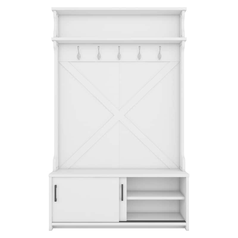 74.8'' Modern Entryway Hall Tree - Shoe Cabinet with Sliding Doors and Coat Rack
