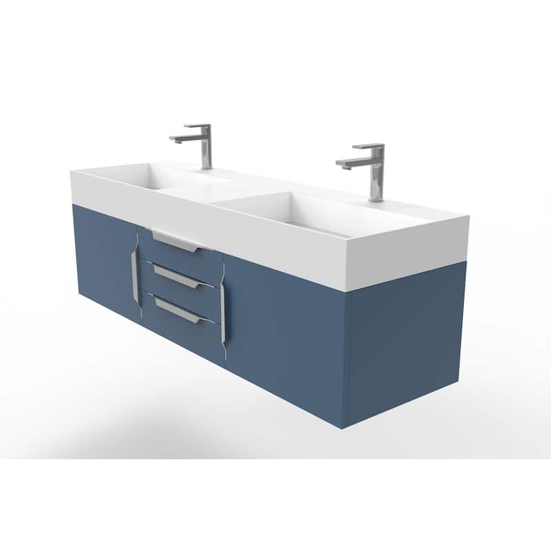 Amazon 60" Wall Mounted Bathroom Vanity Set w/ White Top