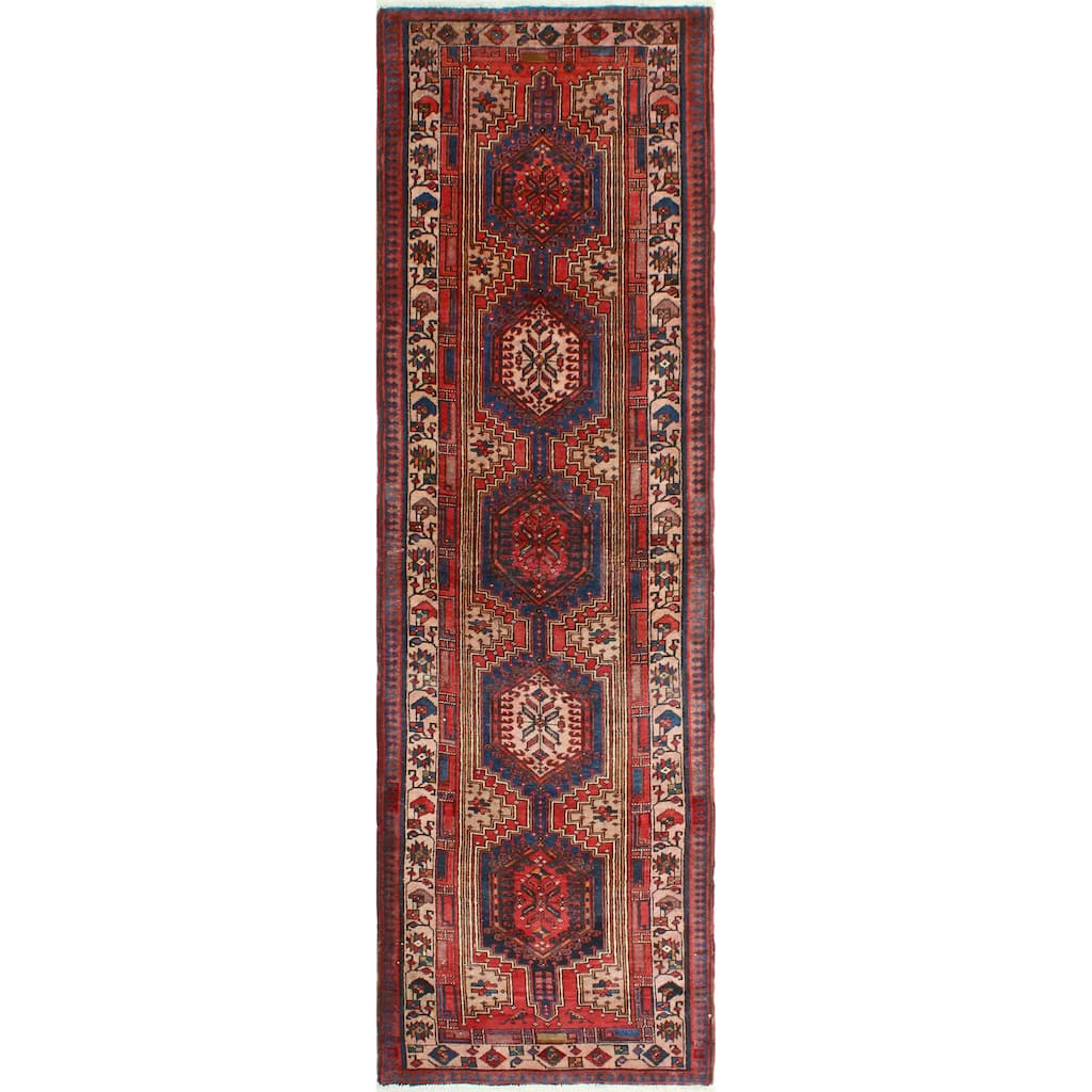 Noori Rug Fine Vintage Distressed Munyiga Blue/Red Runner - 3'2" x 11'1"