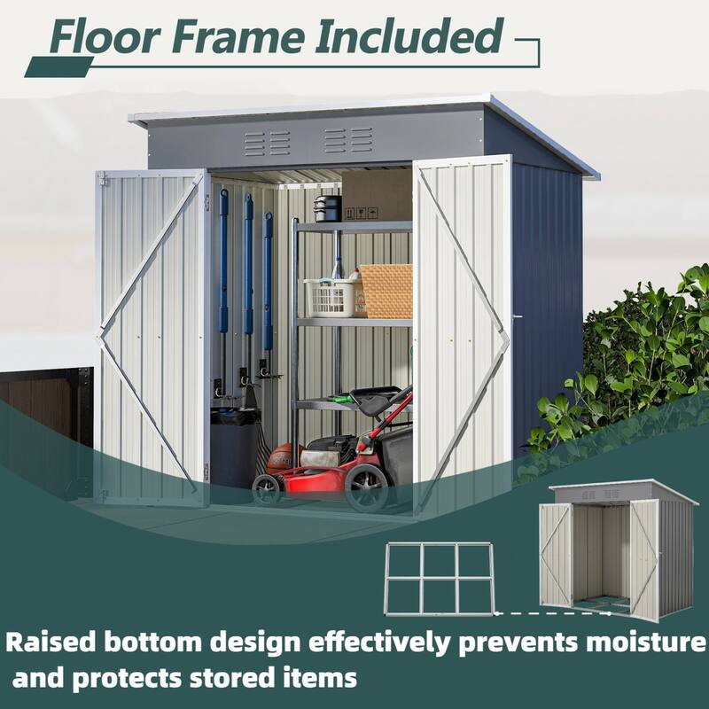 Grey Metal Outdoor Storage Shed with Tall Door and Multifunction Use - 72.05” W x 47.64” D x 71.65” H