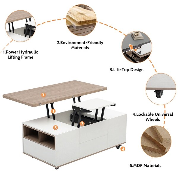 Merax Modern Lift Top Coffee Table Multifunctional Table - Bed