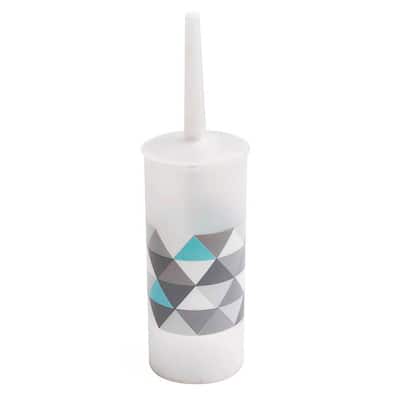 Triangle Print Plastic Toilet Brush and Holder Set - 3.8" L x 3.8" W x 13.8" H